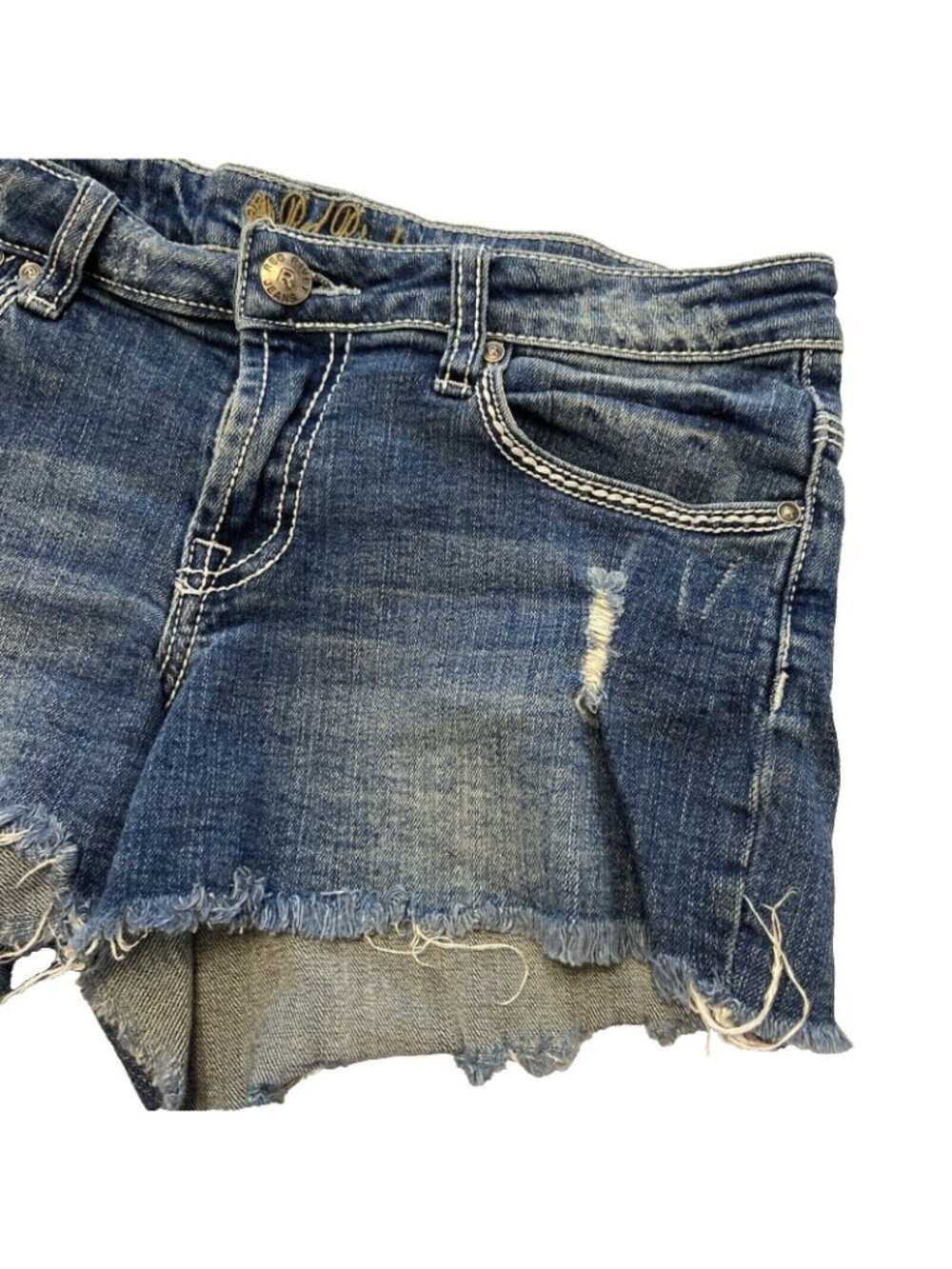 RED RIVET womens Jr Cut off Jeans SHORTS Sz 7 Pockets Embellishments countrycore - Picture 6 of 9